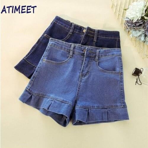 New Women Fashion Denim Rufflus Shorts Summer Casual Style Stretch Jeans