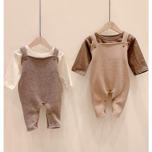 Baby Boy Girl Clothes Autumn Newborn Soft Cotton Solid Tops Suit Overalls Pants Toddler Clothes Infant Boy Girl Clothing 0-2Y