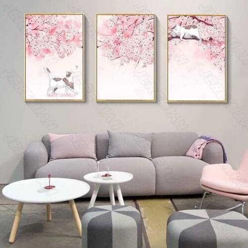 Landscape Poster Cat Cherry Blossom Chinese Style Waterproof Ink Art Canvas Print High Definition Painting Modern Home Decor