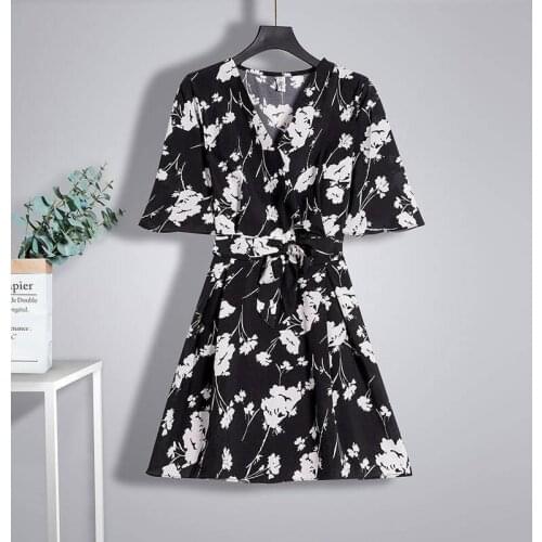 New Fashion Floral Print Summer Dress 2021 Sexy V-Neck Chiffon Mini Dress+Shorts Female 2 Piece Womens Suit Fairy Dresses Loose