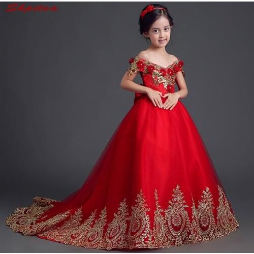 Red Flower Girl Dresses for Weddings Evening First Communion Pageant Dresses for Wedding Girls Kid