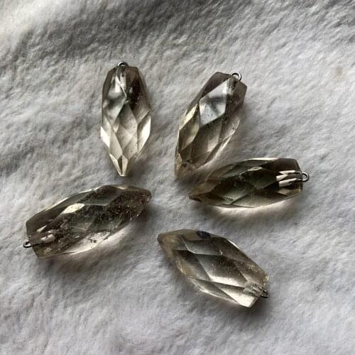 Wholesale 5pcs/Pack Faceted Smoky Clear Quartz Rock Crystal Bead Pendant,Natural Stone Healing Point Pendant