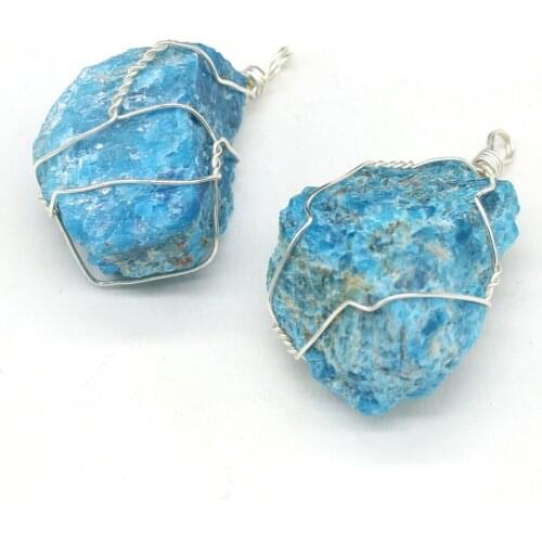 Natural Stone Pendants Irregular Original Raw Blue Crystal Stone Necklace Accessories Charm for Jewelry Making Bracelet Gift