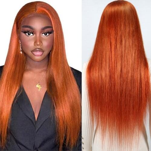 Straight Lace Front Wig Pre Plucked Human Hair Wig For Women SPARK HAIR HD Transparent 13x4 Lace Frontal Wig Orange Ginger Color