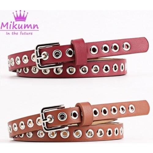 New Fashion Red Pink Blue White Black Hollow Rivets Belts For Women Punk Leather Waist Belt Jeans Pants Accessories