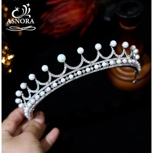 Luxury Tiaras and Crowns, CZ Pearl, Wedding Hair Accessories, Sparkly Bride Pearl Crystal Headwear,European Classic Queen Crown
