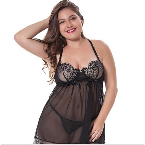 Sexy Lace Nighty Plus Size Night Dress Lingerie Nightwear Womens See Through Summer Sleepwear With Sequined Homewear Lingerie