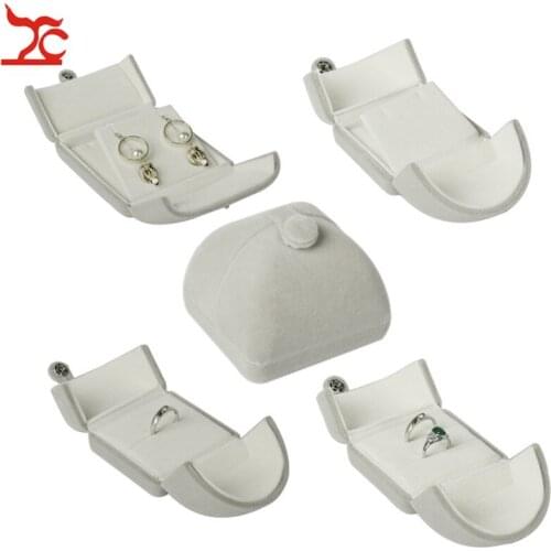 Creactive Quality Grey Velvet Engagement Jewelry Box Double Open Couple Ring Earring Case Stud Earring Storage Wedding Gift Box