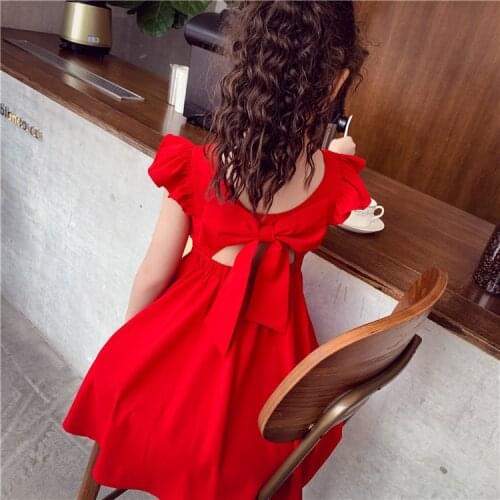 Girls Chiffon Dress with Bowknot New Summer Princess Party Dress for Girls Wedding Red Dress Children Clothing 4 5 7 9 1113Years