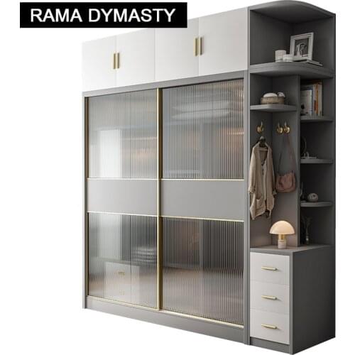 Wardrobe storage large capacity fashion wardrobe double hanging assembly cabinet reinforcement sliding wooden closet furniture