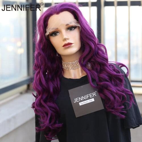 Synthetic Wigs Brown Purple 2 color Long Wave Wigs Cosplay/Party/Daily Wigs Part Lace Front Heat Resistant Wigs for Women