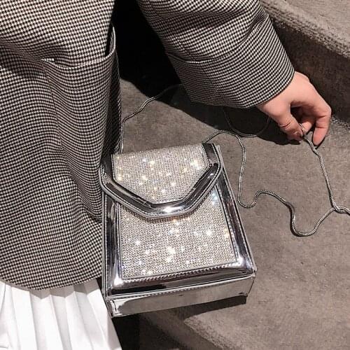 2019 Fashion New Ladies Sequin Square bag High quality PU Leather Womens Designer Handbag Chain Shoulder Crossbody Bag X1-53