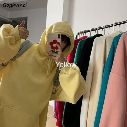 Women Hat Hoodies Sweatshirts Pullover Loose Solid Simple Big Size 2XL Thicken Warm Soft Korean Fashion Trendy Style Students