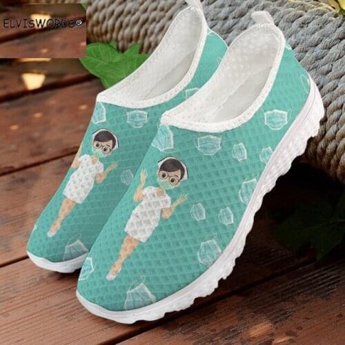 ELVISWORDS Cute Cartoon Nurse Pattern Comfortable Ladies Sneakers Flats Casual Womens Spring Summer Lazy Shoes Flats Shoes Hot