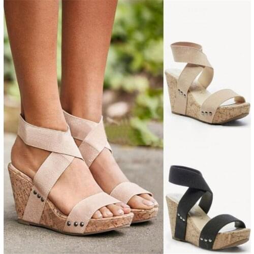 Women Sandals Platform Sandals High Heels Shoes Elastic Strap Gladiator Sandalia Feminina Summer Wedge Heel Sandalias Mujer 2021
