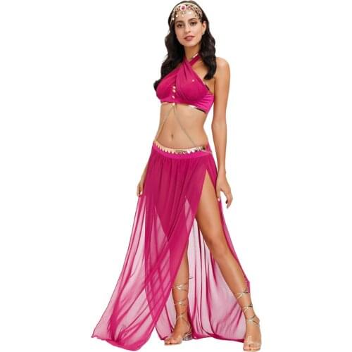 Bollywood Dress Costume Women Set Indian Dance Belly Dance Outfit Performance Clothes Top+Headwear+Skirt