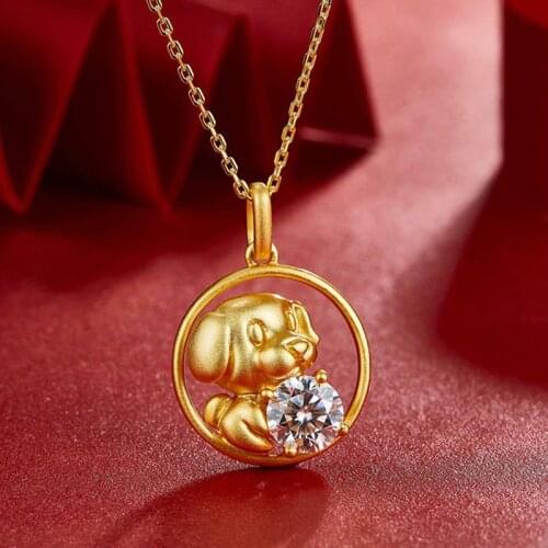 China Style 100% 925 Sterling Silver Gold Dog Real 1 Carat D Color Moissanite Lucky Pendant Necklace For Women Fine Jewelry