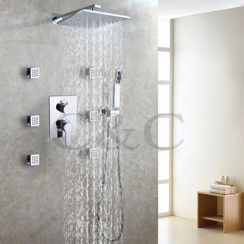 10 Inch Chrome Copper Rainfall Shower Head Wall Mounted Brass Shower Holder Easy-installation Bathroom Shower Faucet Set