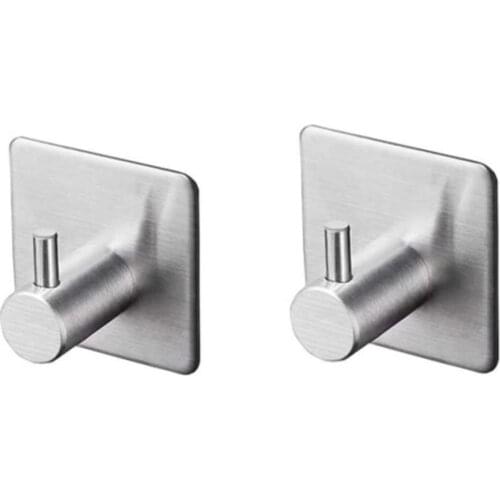 2pc Stainless Steel Adhesive Hooks Wall Hook Non-Slip Heavy Duty Wall Hooks Hanger Waterproof Stick on Hooks Kitchen Accessories