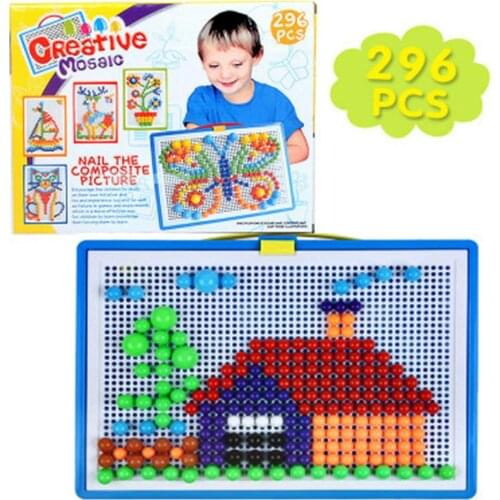296Pcs/Set Mushroom Nail Puzzle Peg Board DIY Mosaic Kit Education Kids Toy Intelligence Develop Toys