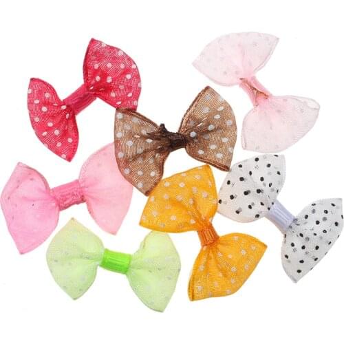 50pcs Colorful Round Spotted Satin Ribbon Bowknot Hair Clips Applique Craft Grosgrain Bow Tie Scrapbooking Wedding Decoration