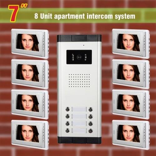 8 units Apartment Video Intercom System 7 Inch Monitor Video Door Phone doorbell kit for apartment visaul intercom entry system