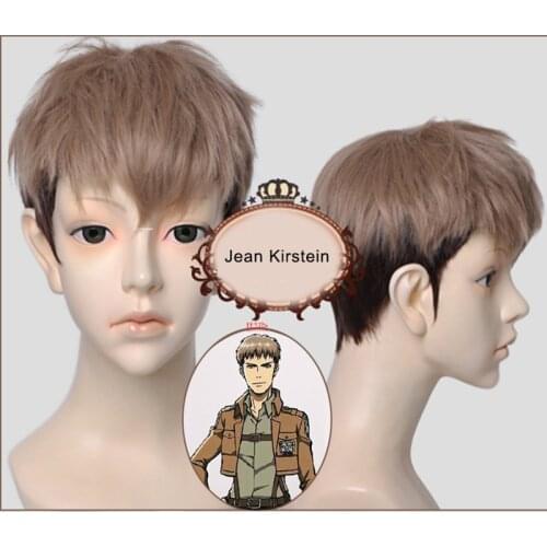 Anime Attack on Titan Jean Kirstein Cosplay Short Brown and Black Wig + Free Wig Cap Synthetic Hair Halloween Party Prop for Men