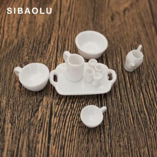 10pcs white Food Dish Plate model Cup miniature figurine Resin Craft Model home decor fairy garden decoration DIY accessories