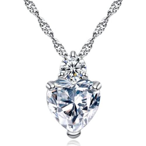 Real Solid 925 Sterling Silver Heart AAA CZ Necklace Pendant Jewelry Gift Wholesale N03