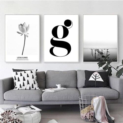 Lotus Flower Motivational Wall Art Canvas Posters and Prints Black White Sea Dock Landscape Nordic Decoration Decorative Picture
