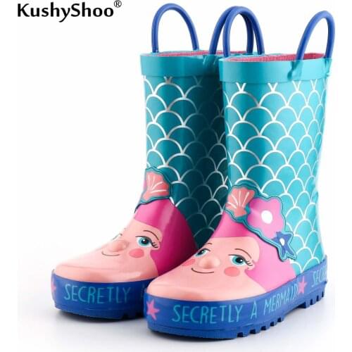 KushyShoo Kids Rain Boots Childrens Rubber Boots Lovely Mermaid Patterns Kids Boots 2019 Girls Rainboots Toddler Water Shoes