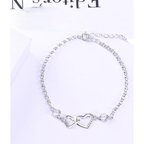 Double heart-shaped bracelet with female temperament of s925 pure silver bracelet selling contracted jewelry