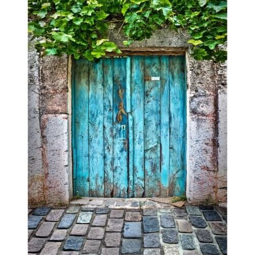 Blue wooden door backgrounds polyester old film shooting photography backdrops for photographer studio props photophone S-2185
