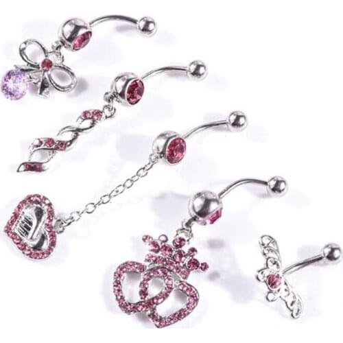 5pcs/set Trendy Navel Rings For Women Surgical Steel Crystal Navel Bars Fashion Heart Belly Button Ring Piercing Body Jewelry