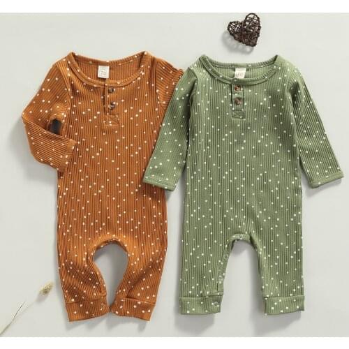 0-18M Newborn Baby Girls Boys Rompers Polka Dot Printed Long Sleeve Autumn Jumpsuits