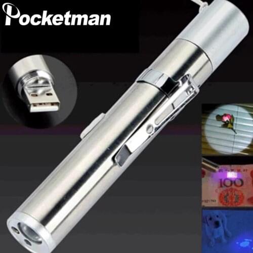 3-in-1 Mini Portable LED Flashlight Multi-function Direct charger UV Laser Light Suit for Pet Training Medical Camping Lighting