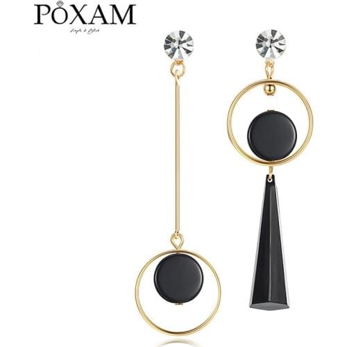 Korean Statement Black Acrylic Drop Earrings for Women 2019 Fashion Jewelry Vintage Geometric Gold Asymmetric Earring Brincos