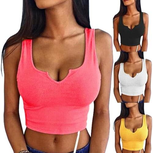 Fashion Women Summer V Neck Slim Tank Top Sexy Crop Top Short Sleeve Clubwear Stretch Vest Wrap Bralet Sports Fitness Bra Vest