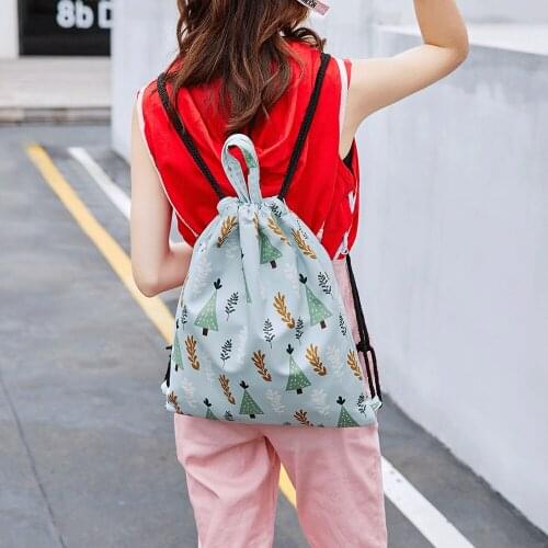 Girls Mini Drawstrings Bags Ladies Waterproof Casual Softbag Women Floral Green Shoulder Backpacks 2020 Trend Women Designer Bag