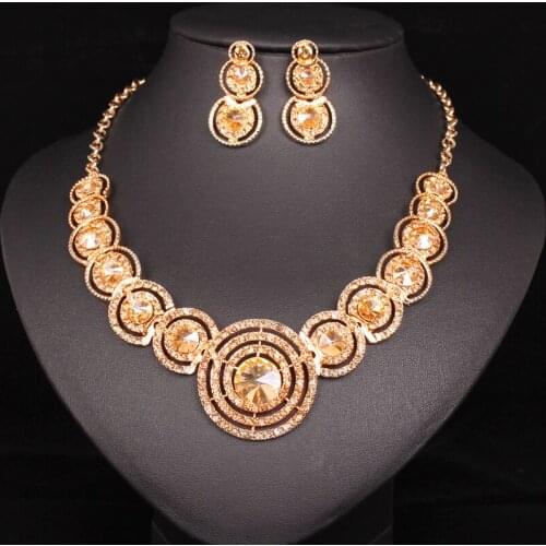 2020 Fashion Dubai Bridal Jewelry Sets Gold Filled Crystal African Earrings Necklace Sets Choker Wedding Accessories For Women