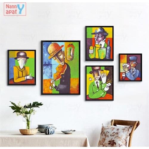 Cartoon Figure Man Abstract Canvas Painting Wall Art Home Decor Nordic Print Instruments Watercolor Poster Bar Bedroom Pictures