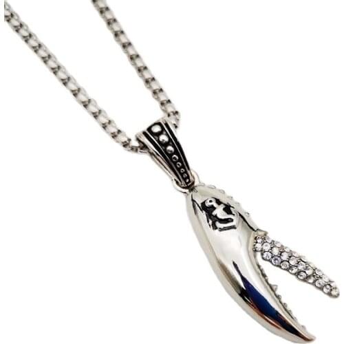 Mens Creative Animal Crab Clip Necklace Rhinestones 316L Stainless Steel Pirate Crab Pincers Charm Pendant Necklace Jewelry