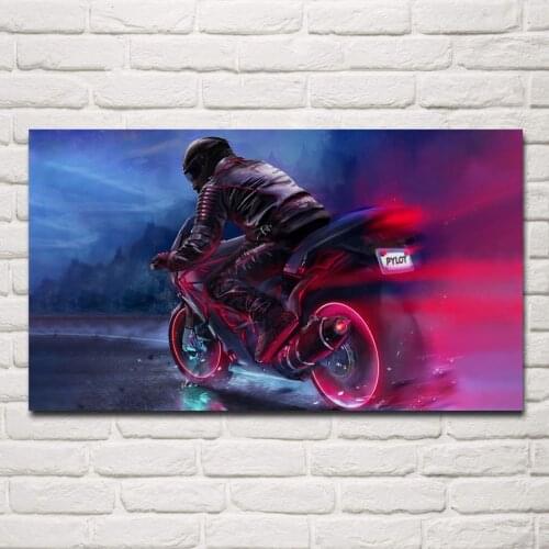 Retrowave Biker Pylot Synthwave Neon Motorcycle living room decoration home wall art decor wood frame fabric posters MD551