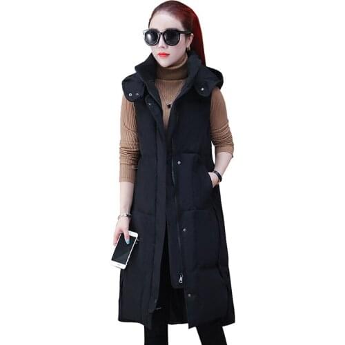 New Fashion Women Autumn Winter Vest Coat Sleeveless Black Hooded Long Jacket Large size Loose Down Cotton Warm Thick Vest OK772