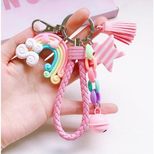 New fashion cute girl series rainbow romantic keychain creative cartoon mobile phone bag car pendant fun keychain
