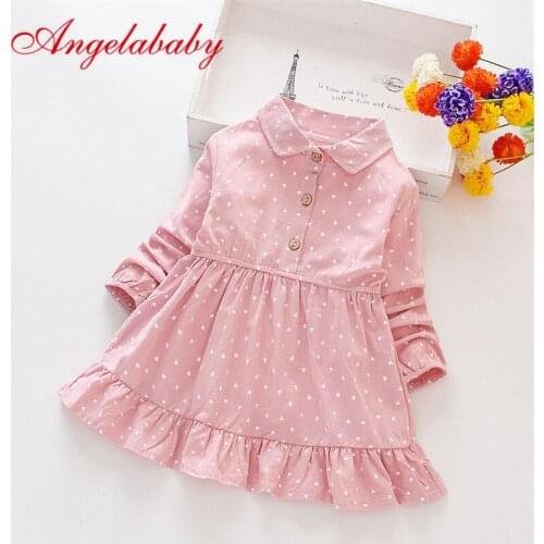 Autumn Infant Kids Long Sleeve Cotton Dress Girls Cute Dot Print Solid Color Dresses Button Warm Dress for Children