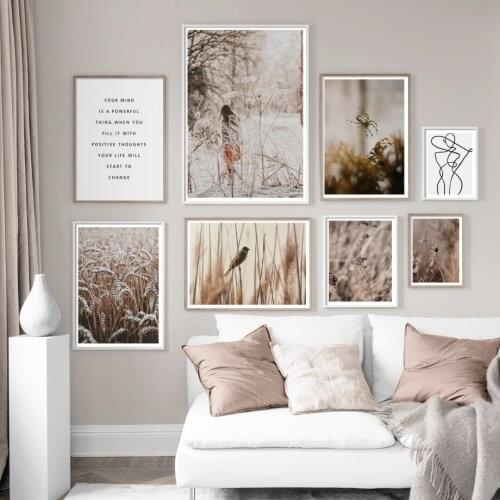 Autumn Nature Wheat Plant Leaf Line Quote Wall Art Canvas Painting Nordic Posters And Prints Wall Pictures For Living Room Decor
