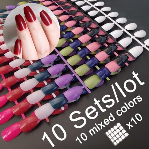 Come with 10 Sets Of Nail Adhesive Press On False Nail Tip 10 Setx Mixed Colors/lot Full Cover Ballerina Shape