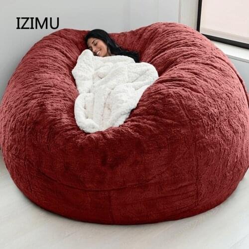 Dropshipping 180cm Giant Fur Bean Bag Cover Living Room Furniture Big Round Soft Fluffy Faux Fur BeanBag Lazy Sofa Bed Cover