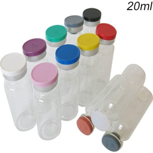 30pcs/lot 20ml Empty Glass Injection Vial Clear Amber Flip Top Cap Medicine Serum Bottle with Rubber Stopper